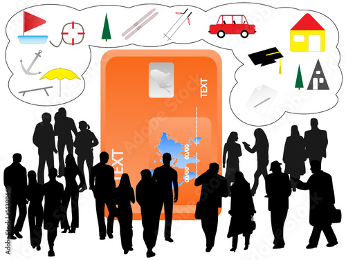 Illustration of people and banking card