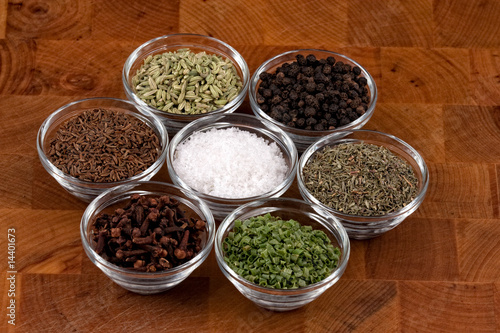 indian spices on wooden table