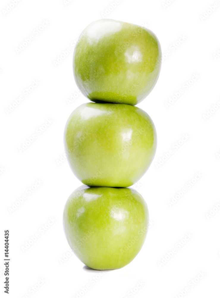 green sweet apples on white background green sweet apples on white background