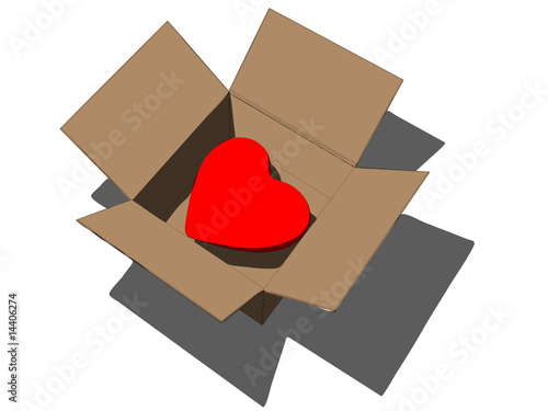 rotes herz im karton
