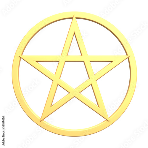 Gold pentagram isolated on white.