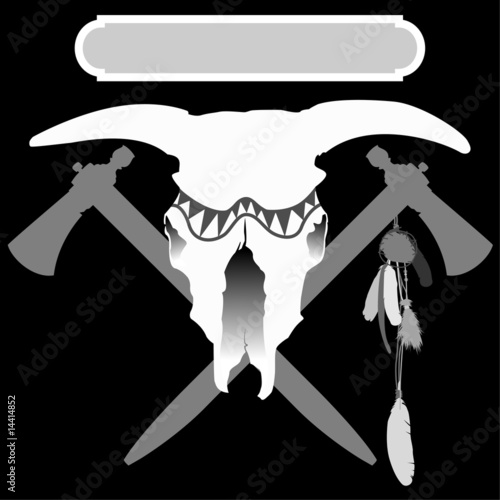 bull's skull and two crossed tomahawks