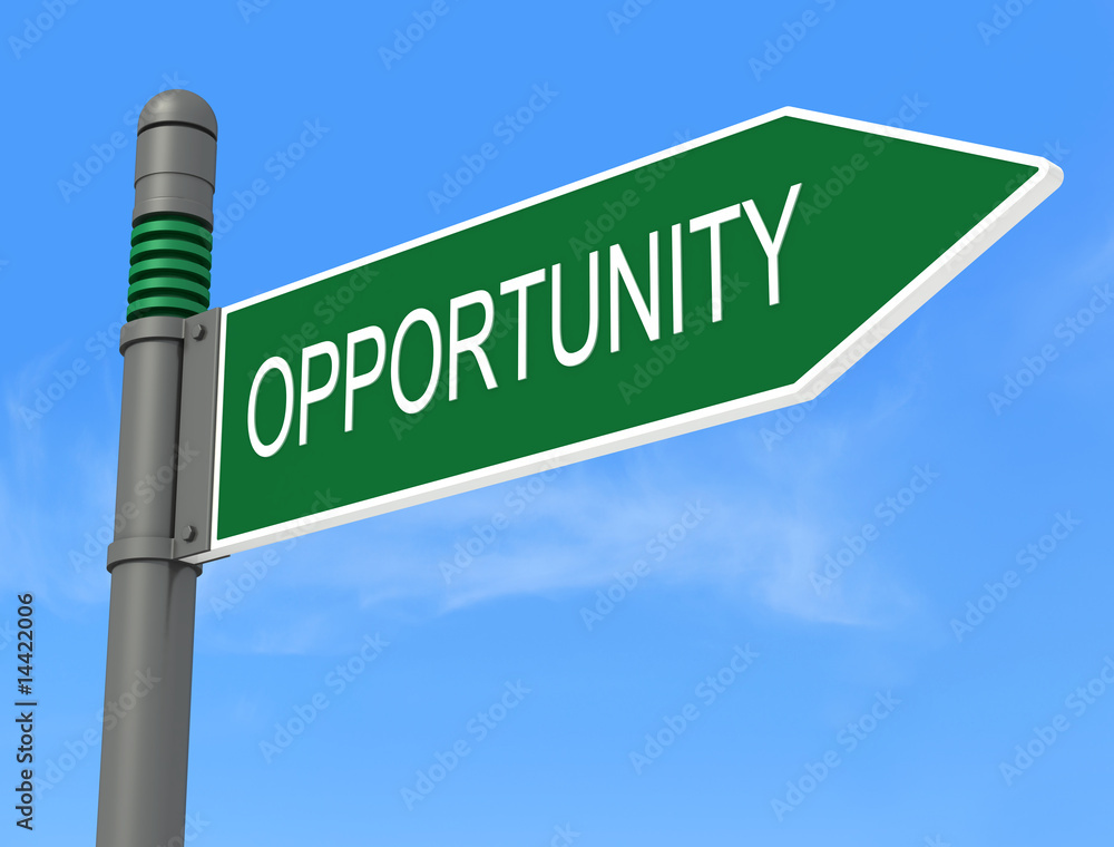 Opportunity road signpost on blue sky -rendering Opportunity road signpost on blue sky -rendering