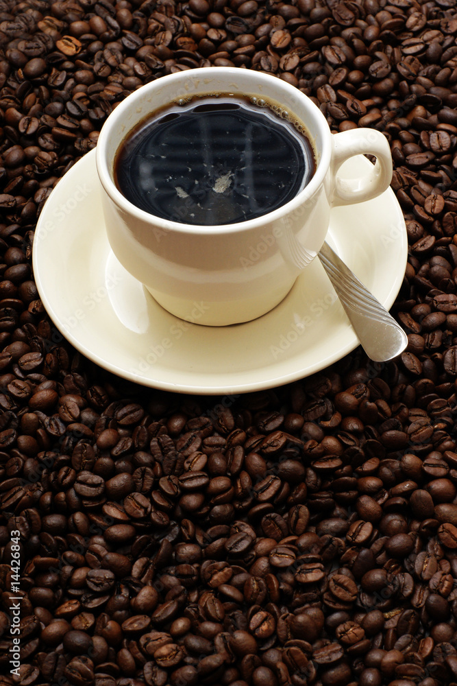 Fototapeta premium tasse kaffee mit frischen bohnen