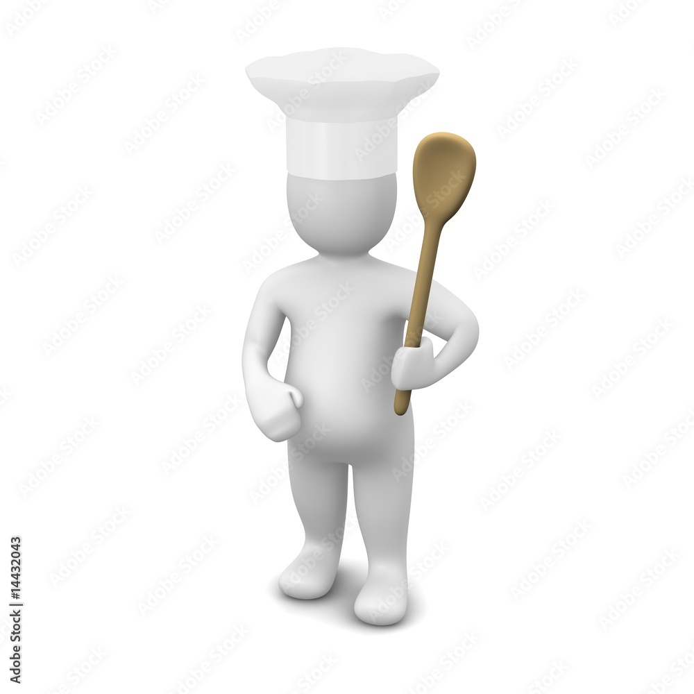Cook with spoon. 3d rendered illustration isolated on white. Cook with spoon. 3d rendered illustration isolated on white.