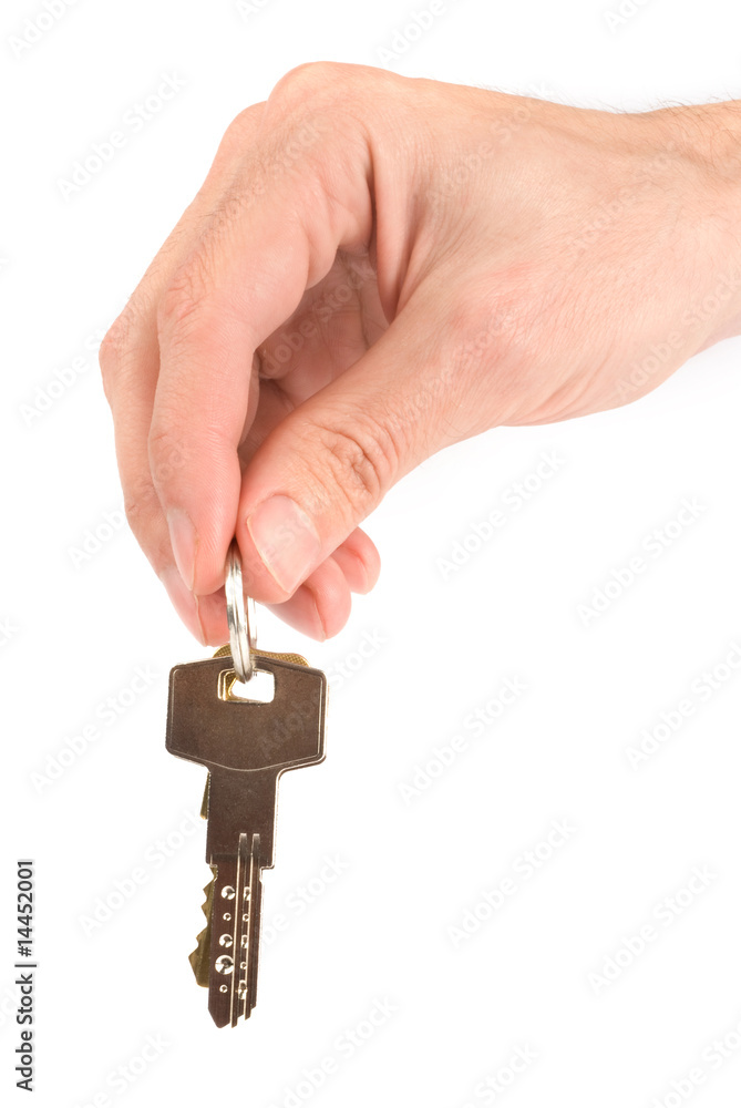 hand holding keys isolated on white background hand holding keys isolated on white background