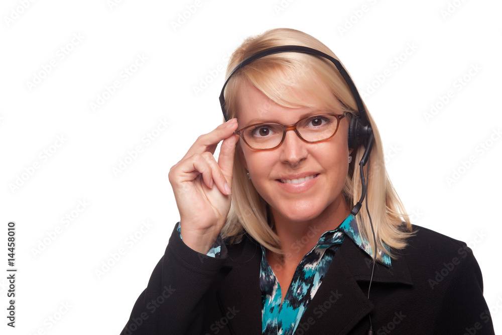 Smart Blonde Customer Support Woman Wearing Headset Smart Blonde Customer Support Woman Wearing Headset