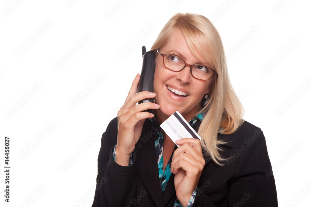 Beautiful Blonde Woman with Phone and Credit Card