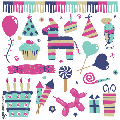 party decorations, balloons, gifts, cakes and pinata