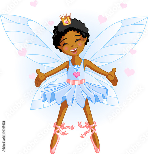 Cute blue fairy ballerina flying