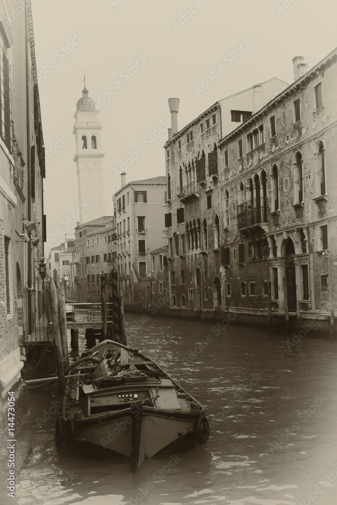 Sepia toned cityscape of Venice