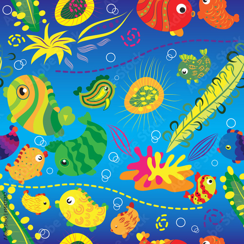 Seamless background with tropical fish