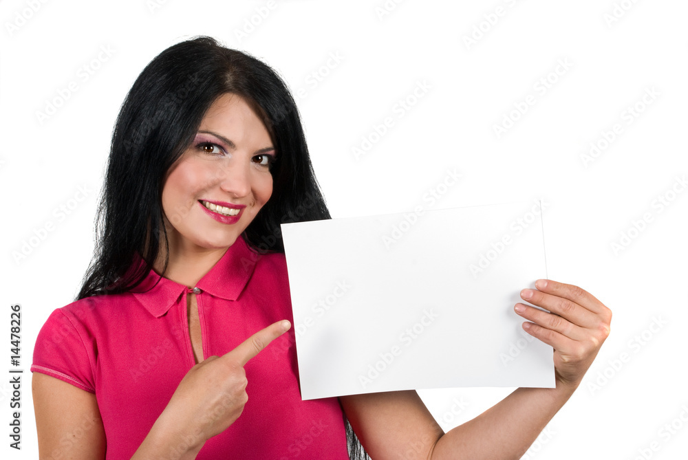 Portrait of beautiful woman with blank page Portrait of beautiful woman with blank page