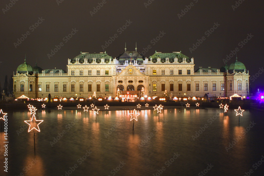 palace belvedere in vienna - night