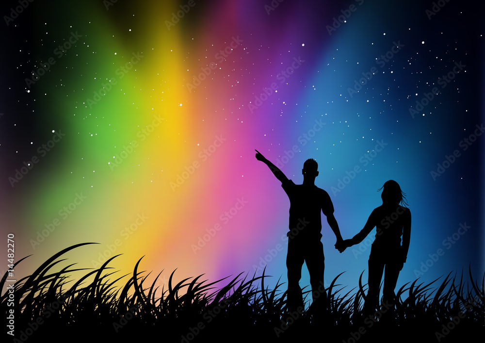 Couple watching Northern Lights Couple watching Northern Lights