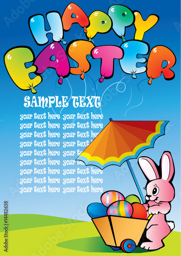 Easter bunny with paschal handcart and sample text
