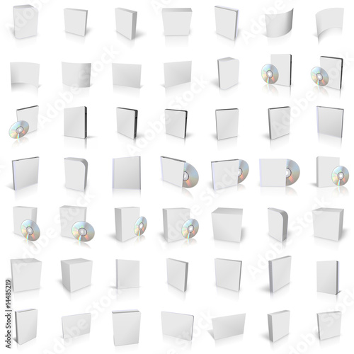 3d render of DVD boxes on white background
