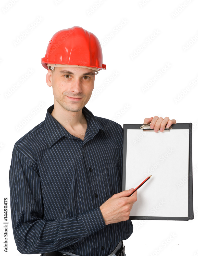 Construction worker with a blank sign Construction worker with a blank sign