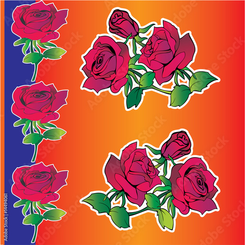 Beautiful red roses on a orange background