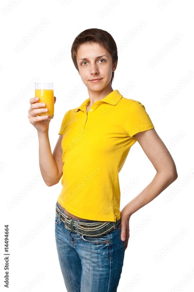 The harmonous girl with a glass of orange juice The harmonous girl with a glass of orange juice