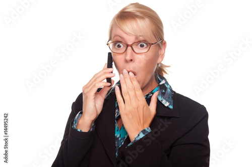 Shocked Blonde Woman on Cel...