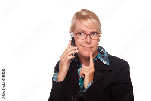 Intrigued Blonde Woman Usin...