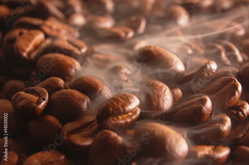 coffee beans with steam