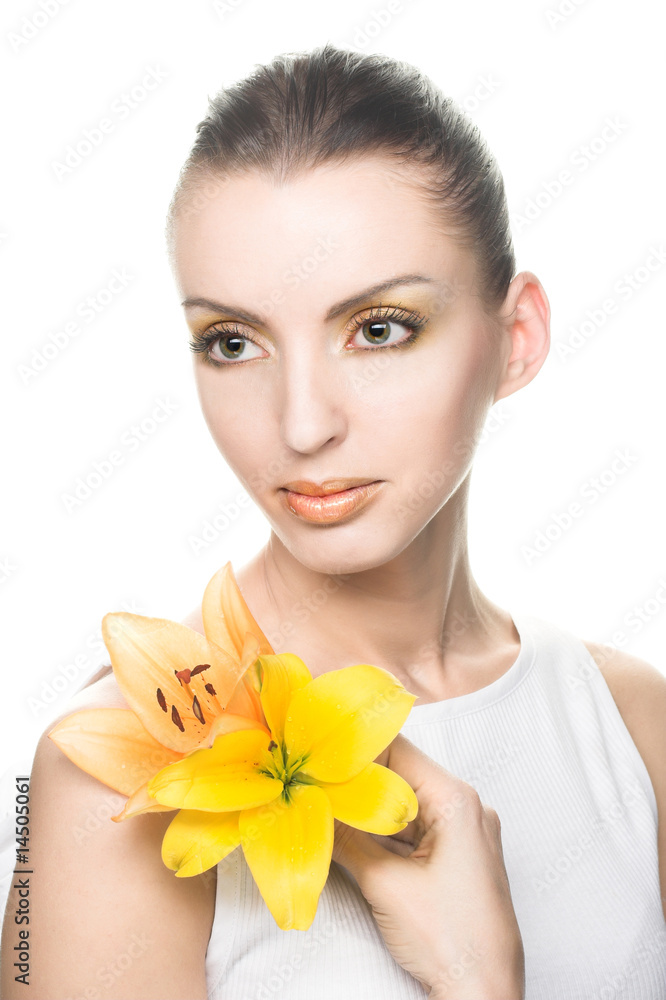 Young woman with yellow flowers