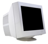 CRT monitor isolated on white side view