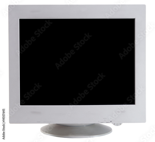 CRT monitor isolated on white front view