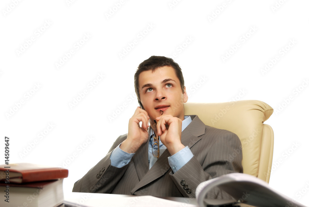 young businessman isolated against white background young businessman isolated against white background