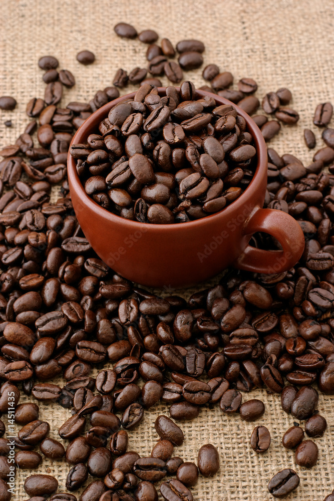 Coffee beans on burlap