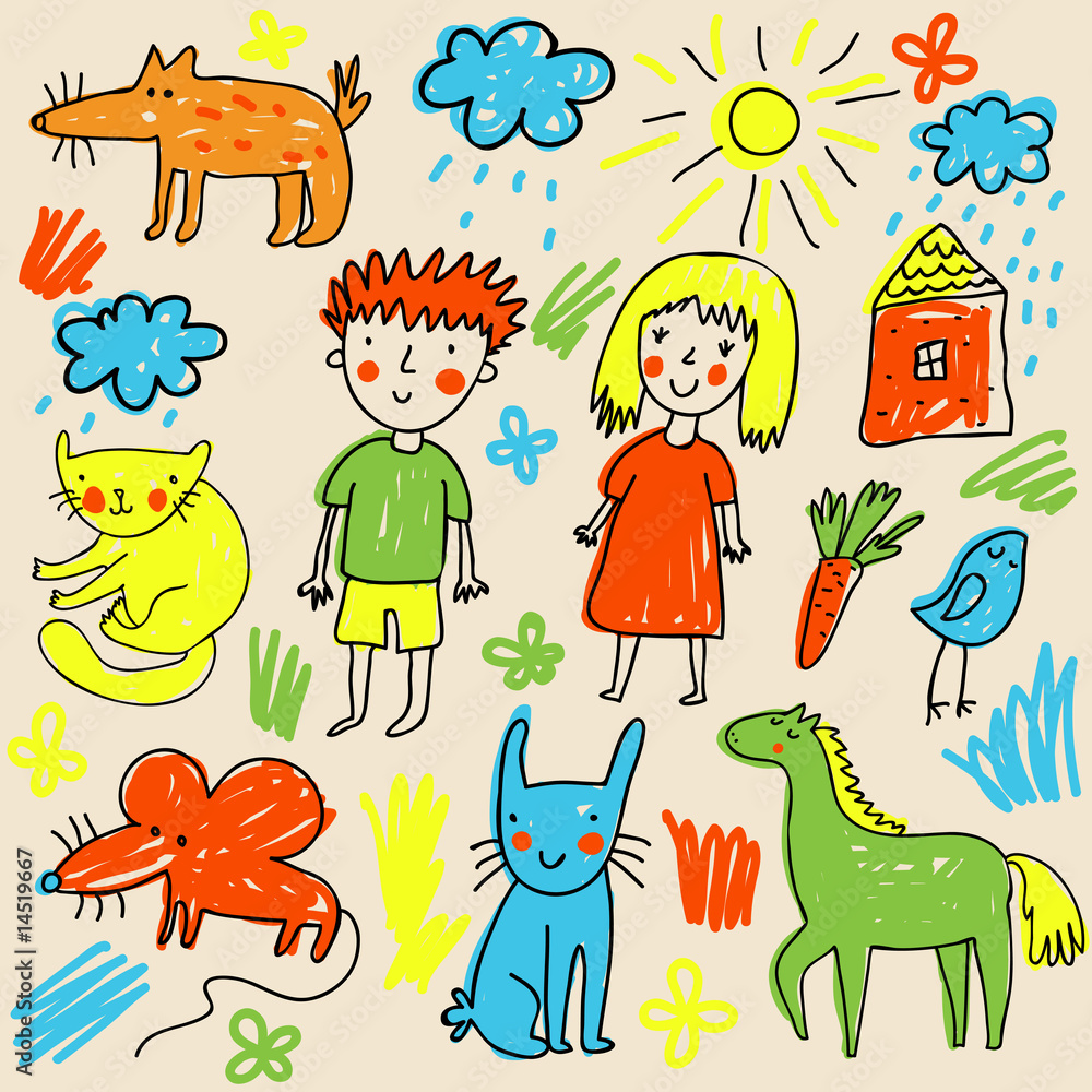 Fototapeta premium Children drawing