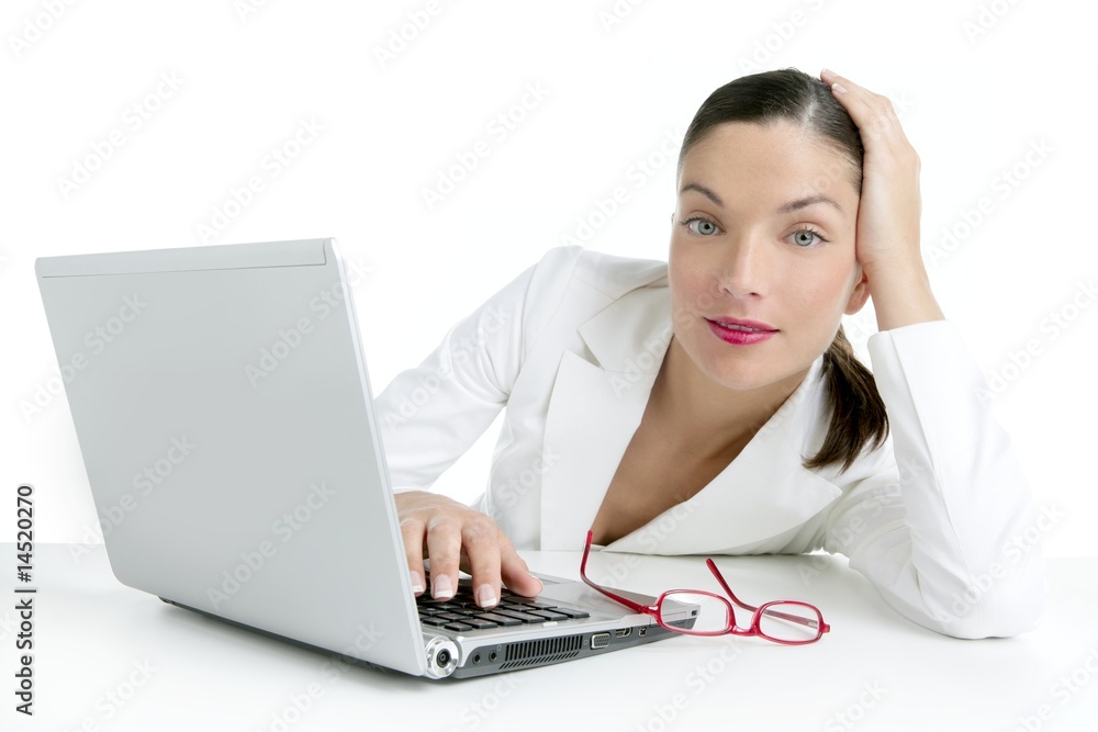 Beautiful white image of businesswoman and laptop Beautiful white image of businesswoman and laptop