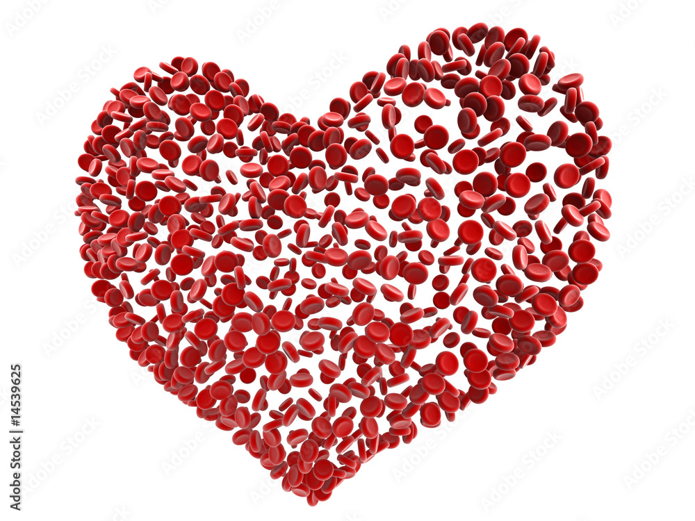 rendered illustration red heart blood cells
