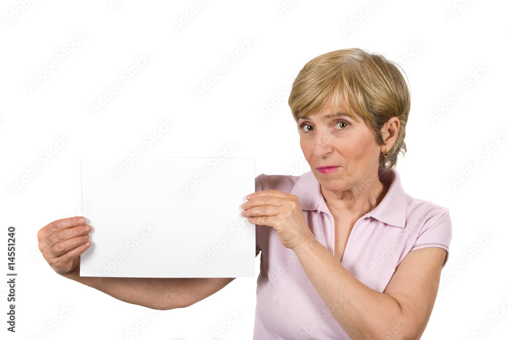 Beautiful aged woman with blank page Beautiful aged woman with blank page