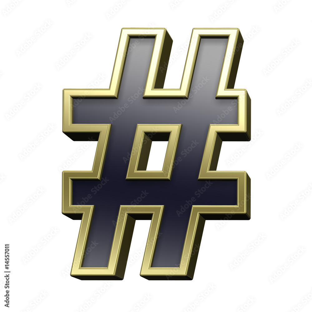 Obraz premium Number mark from black with gold shiny frame alphabet set