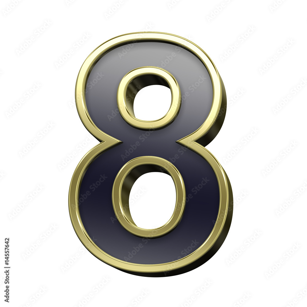 One digit from black with gold shiny frame alphabet set One digit from black with gold shiny frame alphabet set