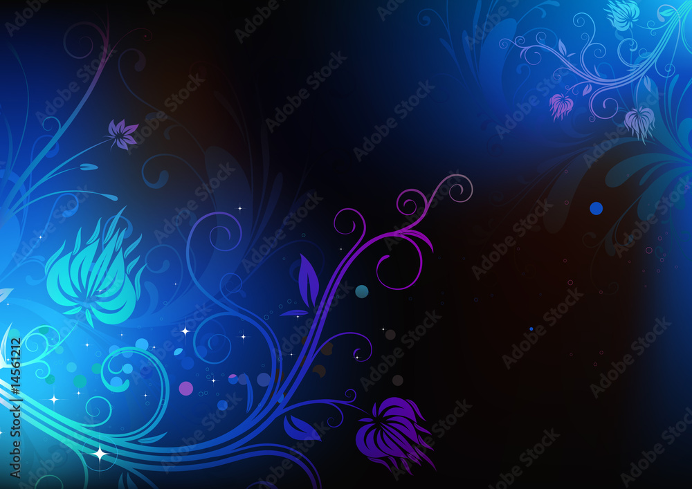 futuristic background made of blue shiny floral elements futuristic background made of blue shiny floral elements