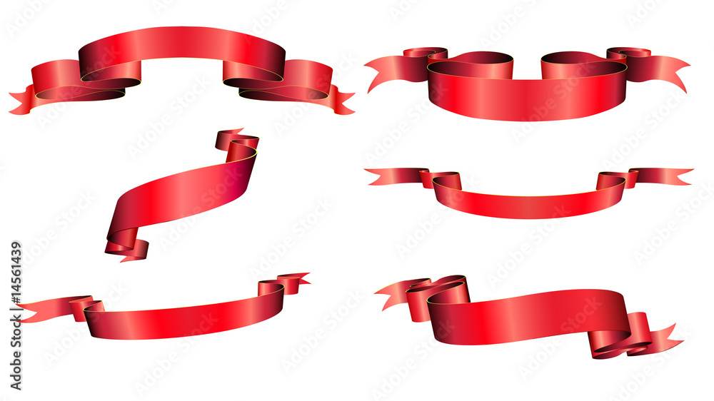 Vector illustration of red blanked bows, ribbons and banners