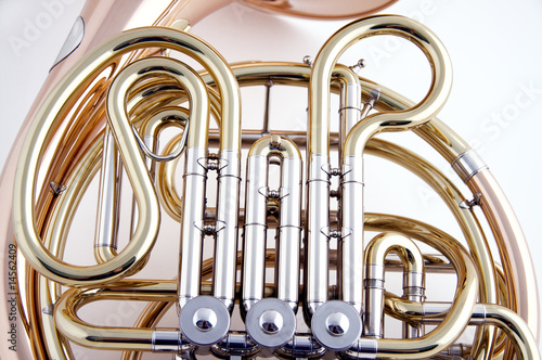 Gold French Horn Close-up On White