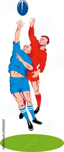 Rugby players jumping to catch a lineout throw