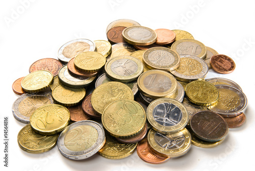 Heap of euro coins isolated on white background