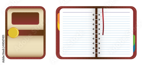 Leather organizer/notebook with colored tabs. Add your text