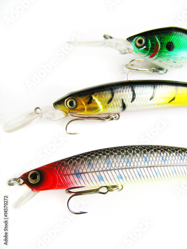 colorful fishing lures on a white background
