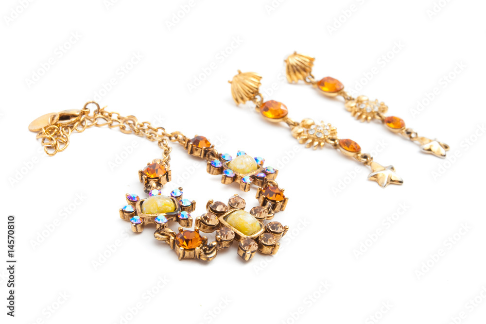 Bijouterie and earring isolated on white Bijouterie and earring isolated on white