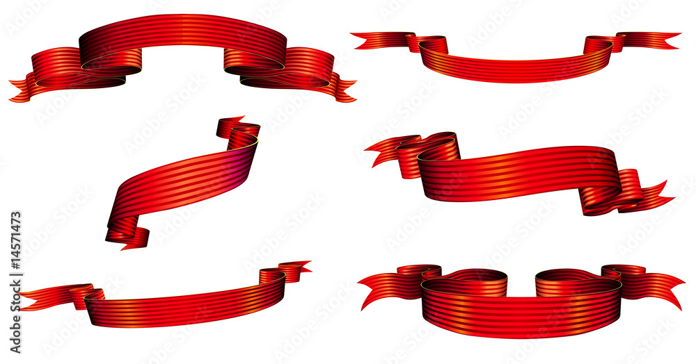 Vector illustration of red blanked bows, ribbons and banners