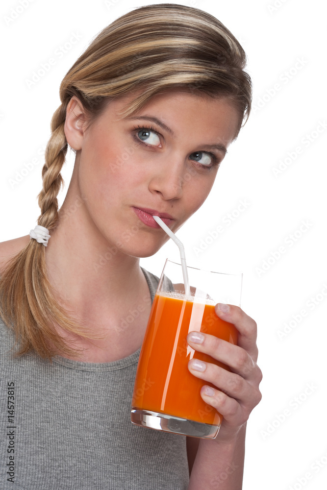 Healthy lifestyle series - Woman drinking carrot juice Healthy lifestyle series - Woman drinking carrot juice