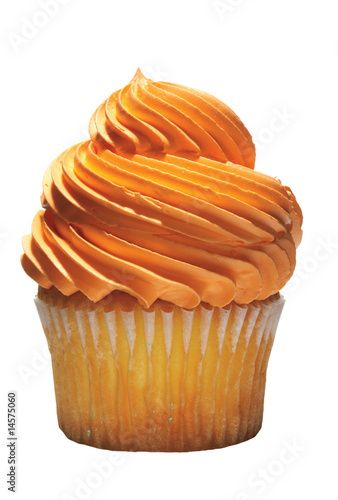 Tasty cupcake with orange icing