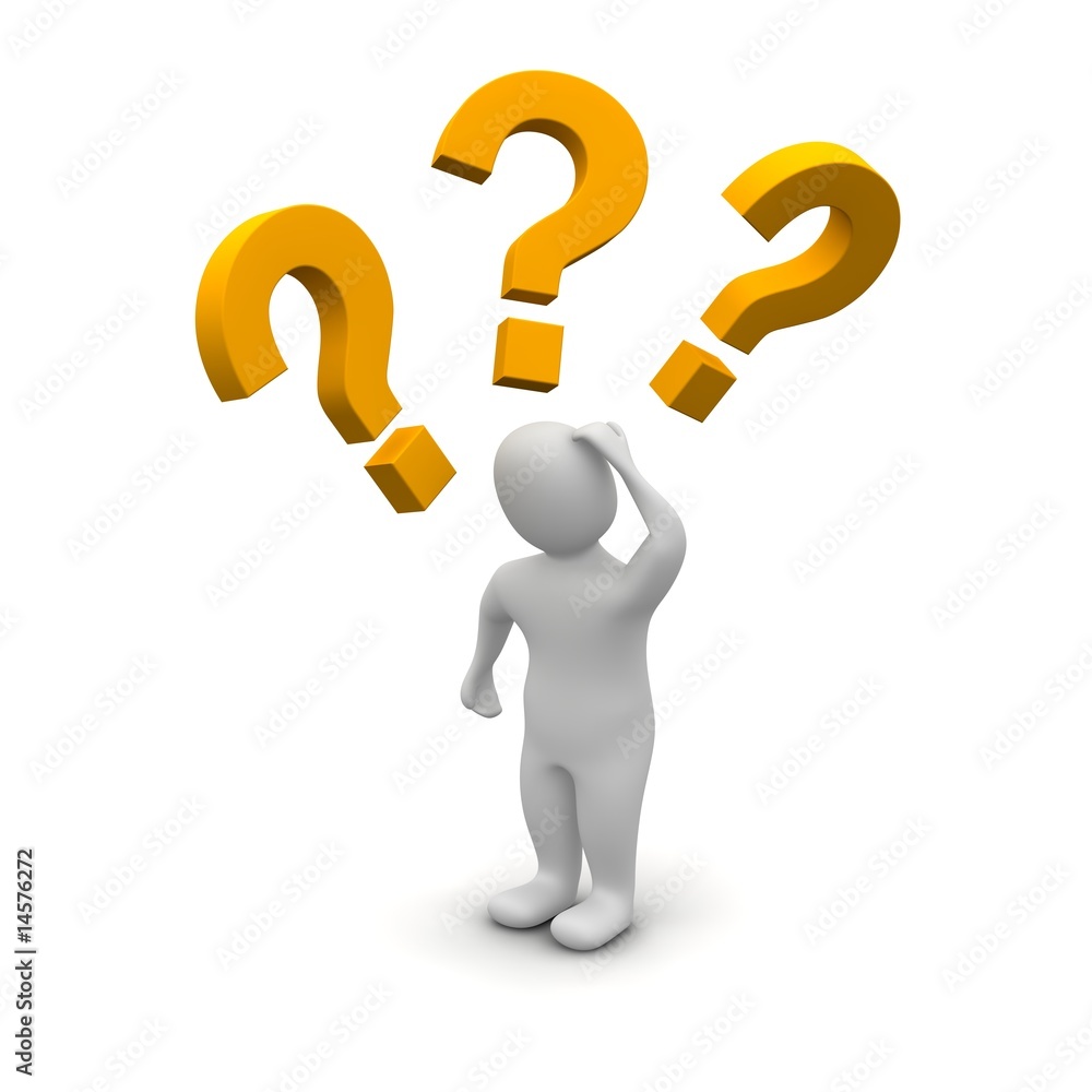 Thinking man and question marks. 3d rendered illustration. Thinking man and question marks. 3d rendered illustration.